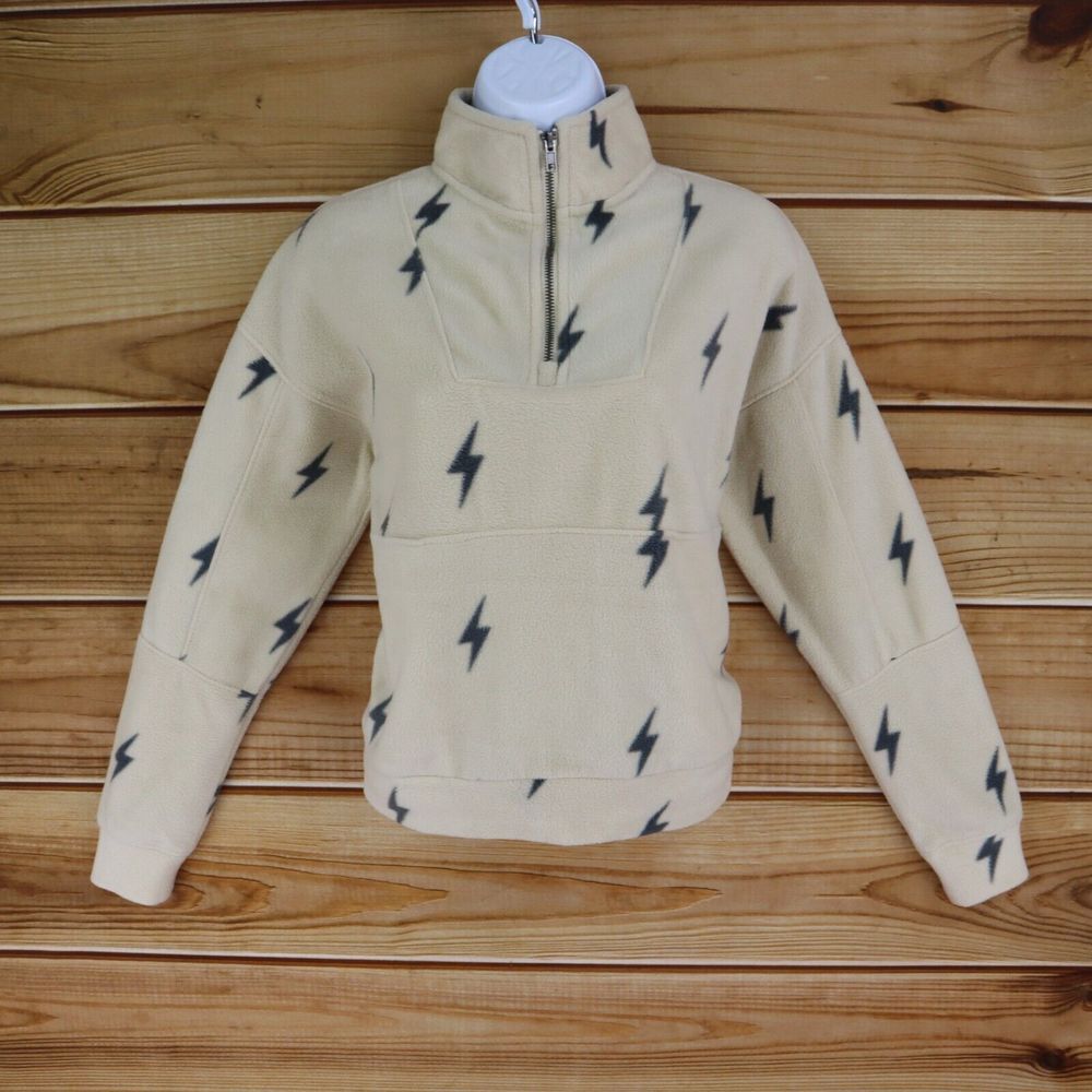 Pink Rose 1/4 Zip Pullover Fleece Jacket Womens Size S Beige Lightning Pockets